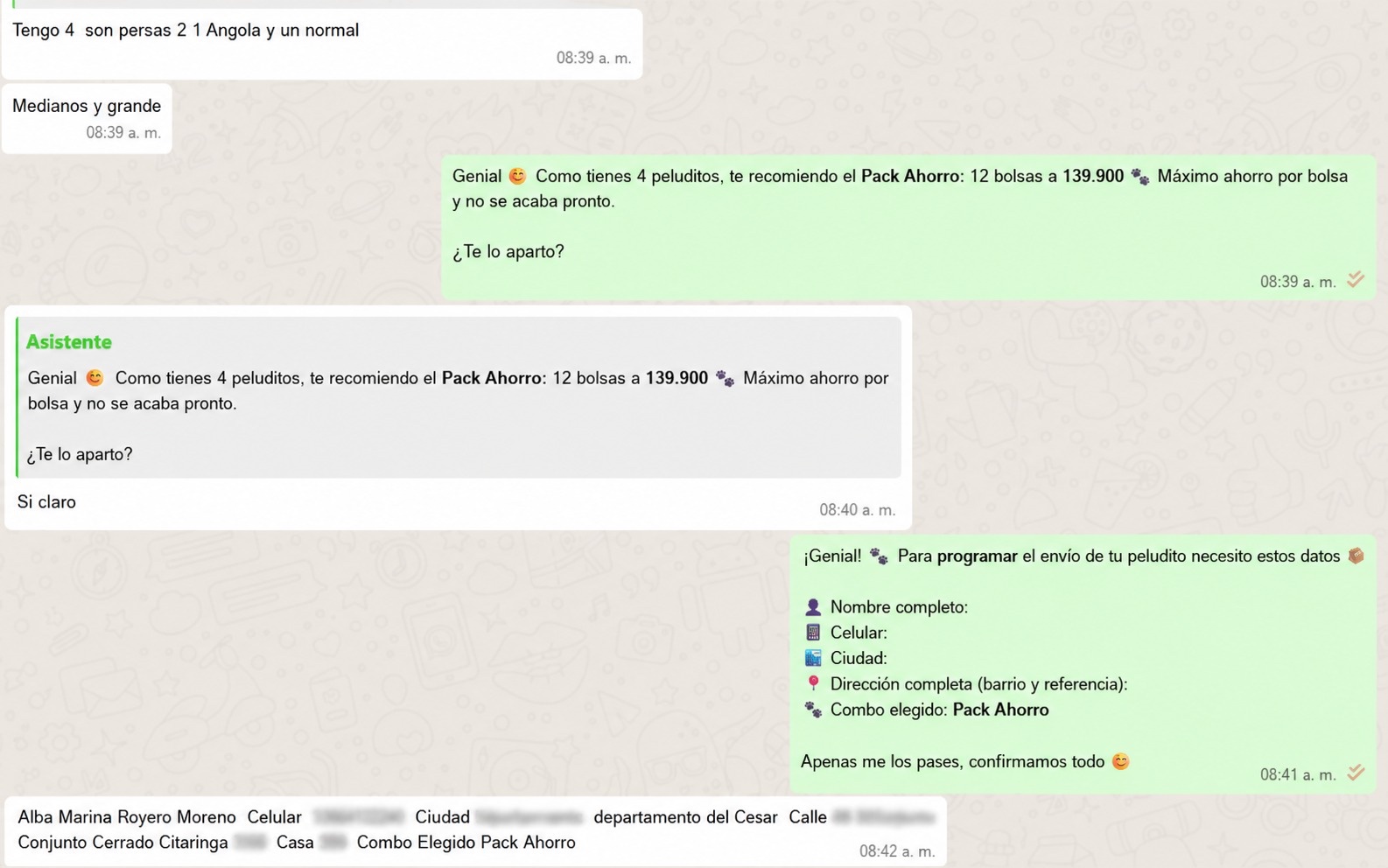 Solicitud de datos para envío